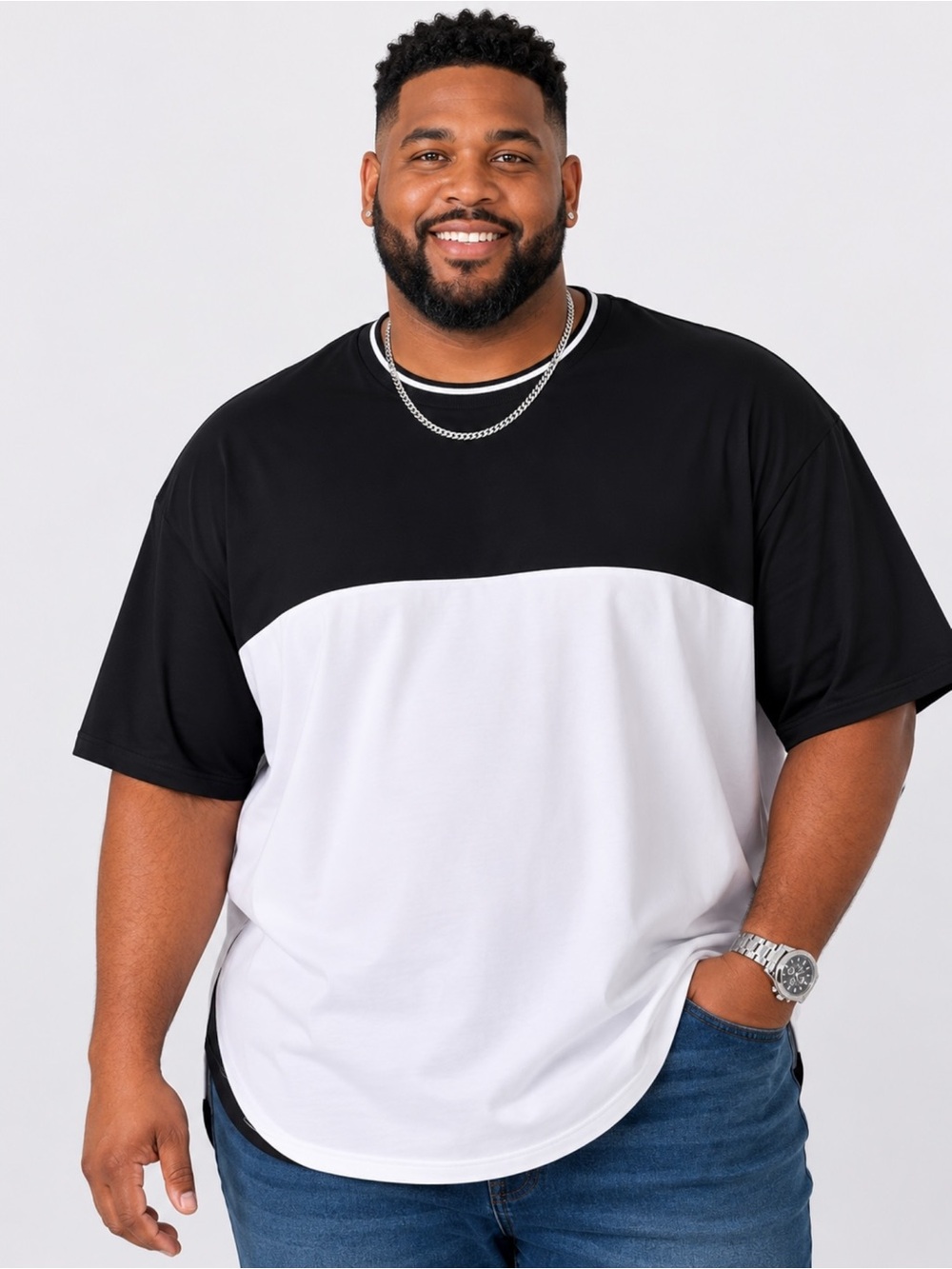 NWT XRAY Jeans 5XL Black White Colorblock Tee Premium Stretch Cotton Shirt